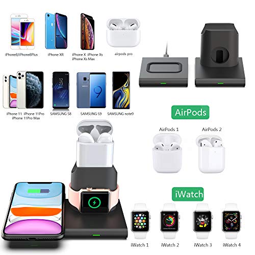 Wireless Charging Station,3 in 1 Fast Charger Phone Stand for iPhone X/XS/XR/XS Max/ 8 Plus,iWatch Charging Dock for 1/2/3/4 Airpod Charger Stand(Not Including Devices and iWatch Cable)