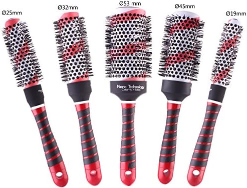 Ceramic Thermal Round Brush with Temperature Indication for Blow Drying, Curling and Styling, Set of 5 Sizes (1 Set = 5 Brushes in Different Sizes)