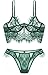 The Victory of Cupid Women 2-Pc Floral Lace Underwear Lingerie Straps Bralette And Panty Set (L, Dark green)