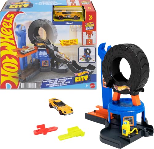 ​Hot Wheels City Downtown Tire Shop Playset & 1:64 Scale Toy Car