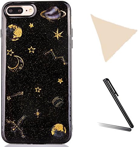 YFZYT Thin Slim Soft Flexible TPU Cover, Protective Bumper Case with Sparkly Night Sky Pattern Creative Pattern Printed TPU Back Protective Case for Apple iPhone 7 Plus / 8 Plus (Black)
