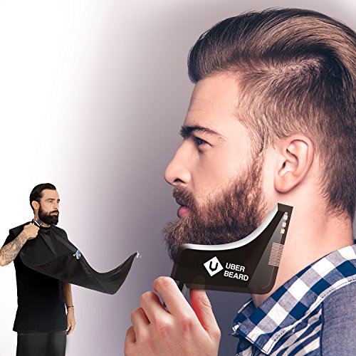 Uber Beard- Beard Bib & Fine Beard Shaper, Guide Template, Water proof Beard Apron Kit to Catch Clippings Makes Grooming your Beard Easier and Eliminates Cleanup Hassles (Large Neck, Extra long Bib)