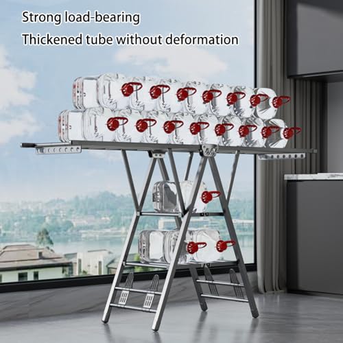 MOZOGOT Folding Clothes Drying Rack with 4 Shoe Holder, 3-Layer Foldable Laundry Clothes Dryer Rack Free-Standing Dryer Rack with Wheels Height Adjustable for Indoor & Outdoor Use, Windproof (180CM)