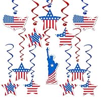 Independence Day Decorations - America Flag Hanging Swirl Red White and Blue Decorations for 4th of July Decor Perfect for Patriotic Decorations, Presidents Day - Pack of 30