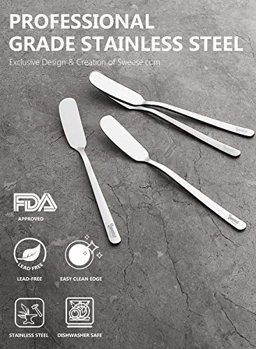 Sweese 3704 Butter Spreader Knife, Sandwich Cream Cheese Condiment Knife spreader Set - 304 Stainless Steel Dishwasher Safe, 6.5 Inch - Set of 4