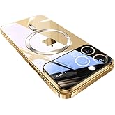 Doulings Magnetic Series Designed for iPhone 13 Pro Max Case,[Compatible with MagSafe][Military Drop &Full Camera Lens Protector],Electroplated Large Window Clear Shockproof Cover,Gold