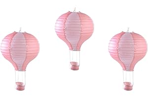 MATISSA Pack of 3 Stripy Hot Air Balloon Paper Lantern Wedding Party Decoration Craft Lamp Shade (Baby Pink, 12" (30CM))