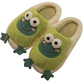 Caistre Women Winter Warm Frog Slippers Cartoon Animal Cozy Soft Plush Home Shoes Indoor Outdoor