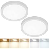 7Inch 2PK White LED Flush Mount Ceiling Light, 12W, 1080LM, 5CCT Selectable | 2700K/3000K/4000K/5000K/6000K CCT, White Close to Ceiling Round Flat Panel Light, Super Slim LED Ceiling Light for Bedroom