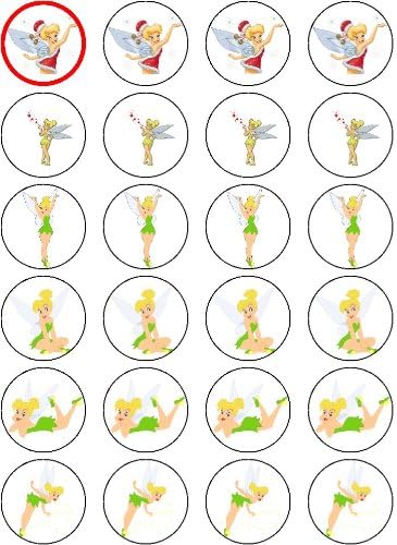 TINKERBELL 24 EDIBLE ICING SHEET CAKE TOPPERS EACH DESIGN IS 40mm IN DIAMETER