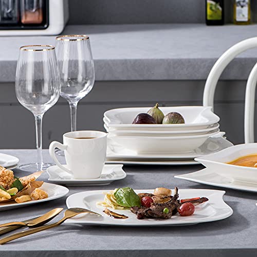 MALACASA Plates and Bowls Sets, Square Dinnerware Sets for 6 (30pcs