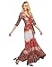 Milumia Women's Bohemian 3/4 Sleeve Faux Wrap Maxi Dress Orange L