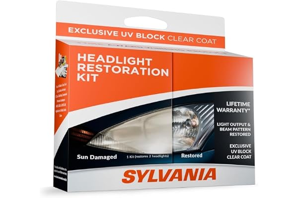 Sylvania - Headlight Restoration Kit - 3 Easy Steps to Restore Sun Damaged Headlights with Exclusive UV Block Clear Coat, Lig