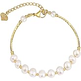 Trendlooks Pearl Bracelets for Women 14K Gold Plated Freshwater Cultured Dainty Pearls Adjustable Bracelet