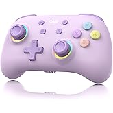 IINE Wireless Controller for Switch/PC/Android/IOS, Cute Gamepad with RGB Lights, Mini Pro Controller with Turbo/Macro/NFC Amiibo/Motion Sensor/Wake-Up/Rumble (Purple)