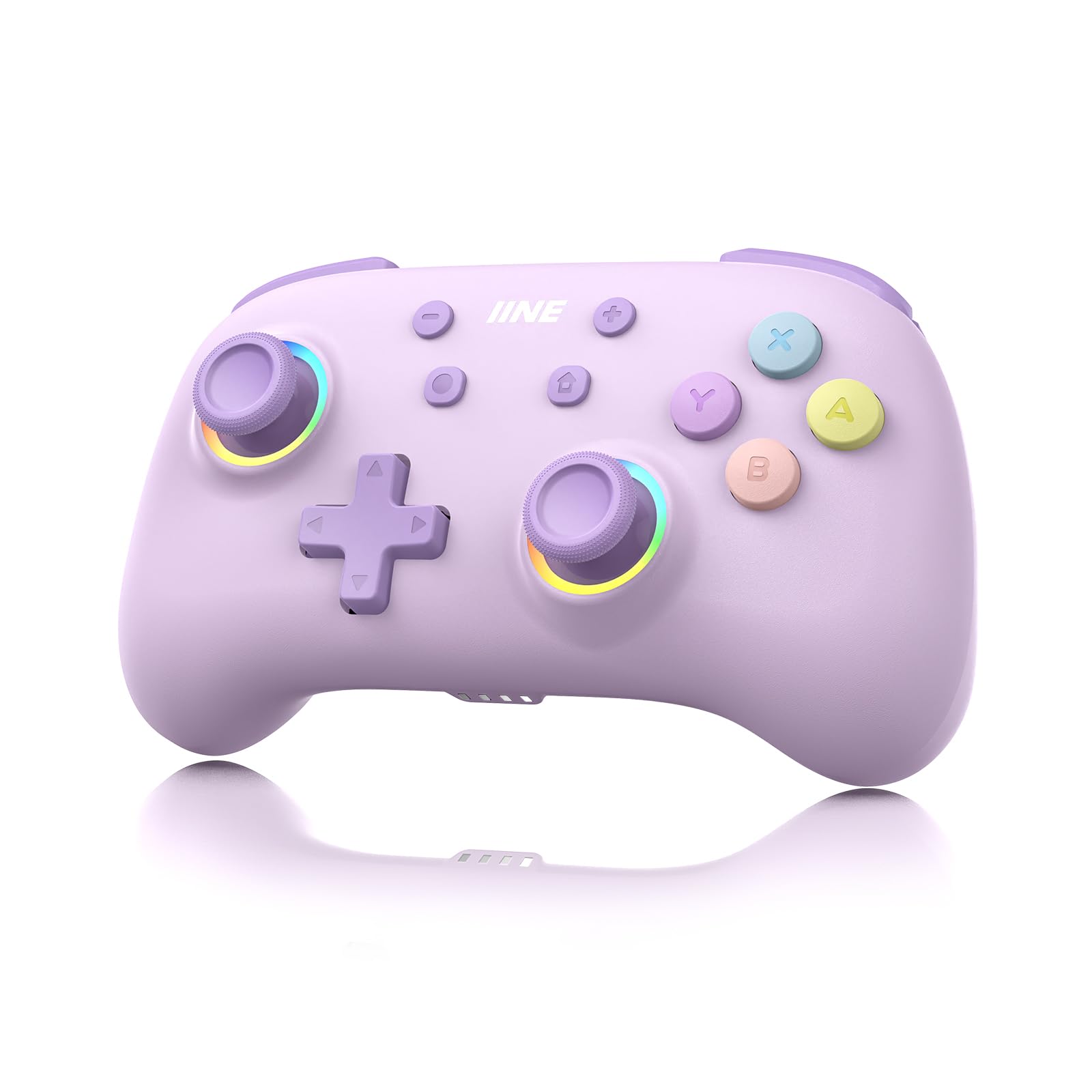 IINE Wireless Controller for Switch/PC/Android/IOS, Cute Gamepad with RGB Lights, Mini Pro Controller with Turbo/Macro/NFC Amiibo/Motion Sensor/Wake-Up/Rumble (Purple)