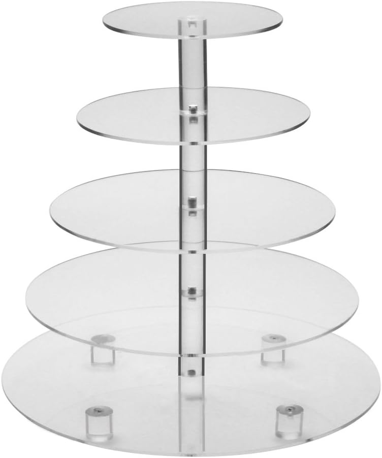 Clear Acrylic Wedding Cake Stand/Cupcake Stand Tower/Food Display Stand (5 Tire Round With Base)