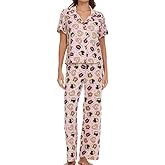 COCO BRANDS Bratz Womens Pajama Set, Soft Stretchy Pajamas with Pants and Short Sleeve, Notch Collar & Button Down Top