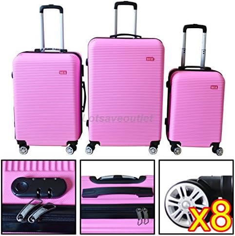 Lotsaveoutlet Set of 3 Luggage ABS Trolley Suitcase 360° Spinner Wheels Fast Ship (Pink)