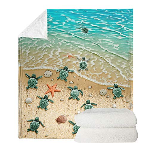 chaqlin Fleece Throw Blanket Beach Sea Turtle Blankets Home 3D Cool Soft For Sofa Chair Bed Office Travelling Camping Kids Adults Baby Toddler-110x140 cm — image 1