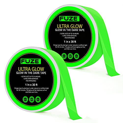 Glow in The Dark Tape — 2 Pack — 60 Ft x 1 Inch of Bright, Rechargeable, & LongLasting