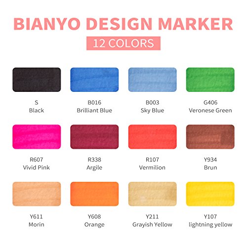 Bianyo Artist Drawing Pen, Fine and Chisel Tip, 12 Colors - Thumbnail 6