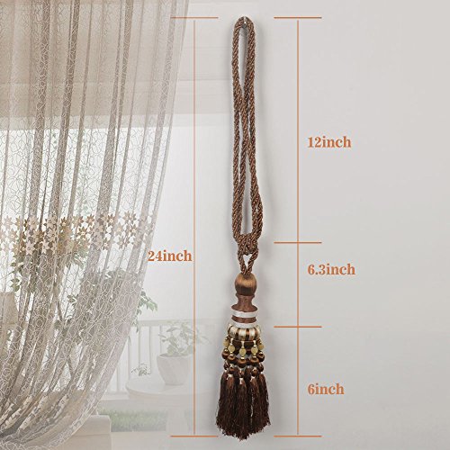 KISENG 1 Pair Beaded Tassels Curtain Tiebacks Rope Holdbacks for Bedroom (G Light Brown)