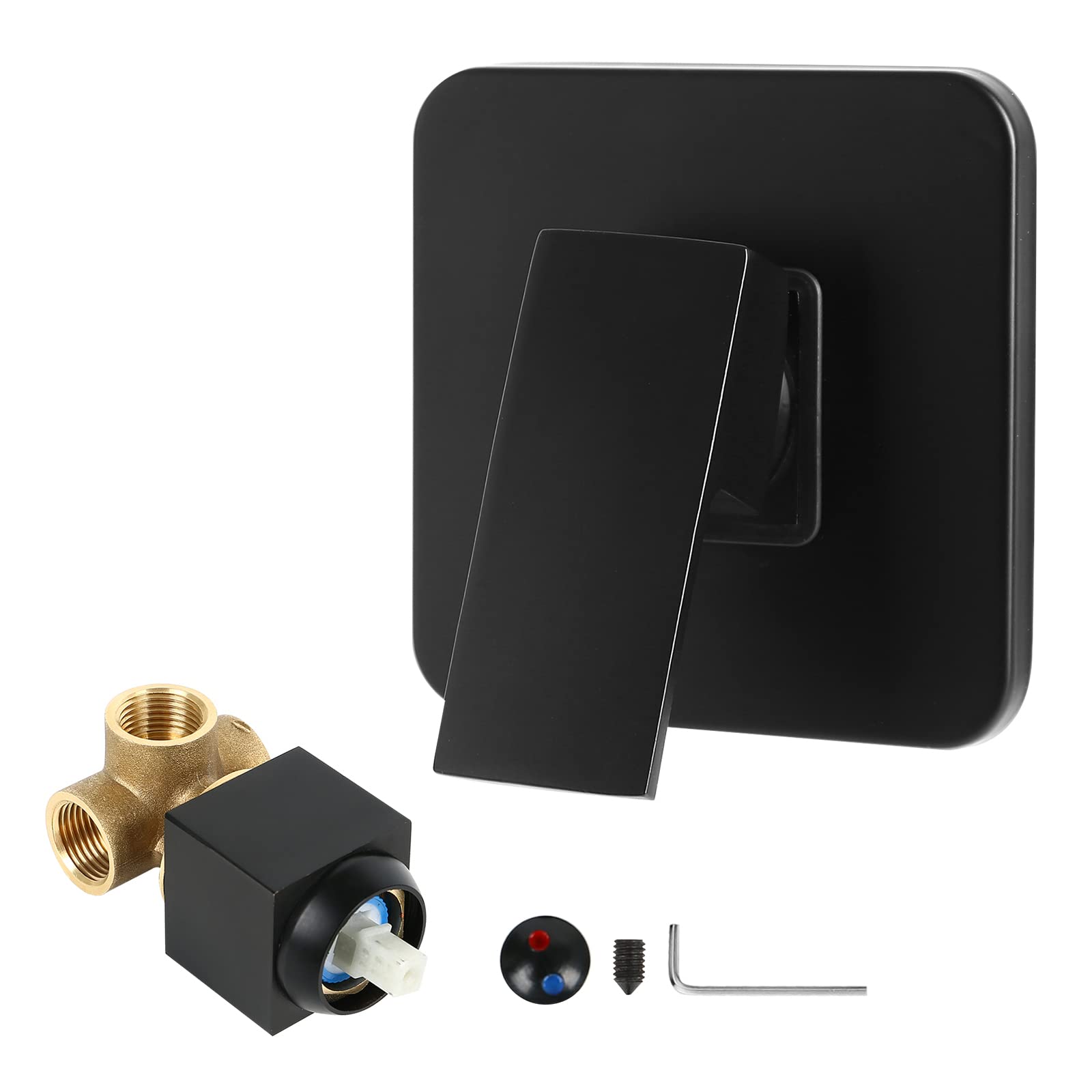 CEIEVER Flush-Mounted Shower Mixer Tap with Screw and Key Shower Bathroom Flush-Mounted Brass Shower Fittings Pre-Assembly Set Tap Single Lever Mixer Flush-Mounted for Shower (Black)