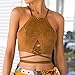 AutumnFall Women Strappy Crop Tank Tops Bustier Cutout Padded Bra Cami (S, Brown)