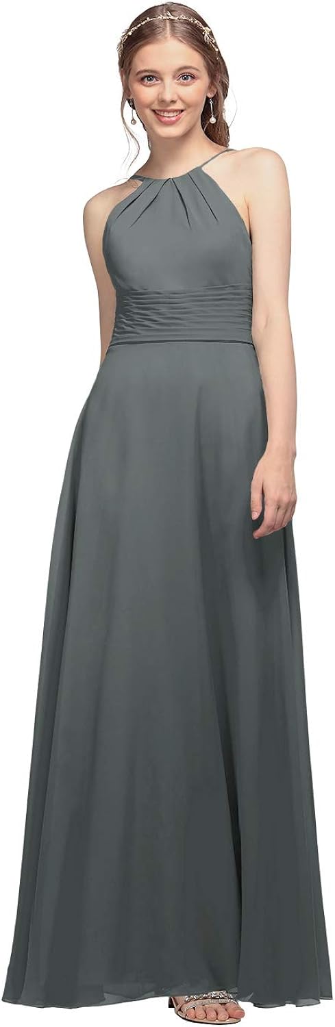 AW BRIDAL Chiffon Halter Long Bridesmaid Dresses Plus Size Formal Dreses for Women Maxi Evening Gown: Clothing