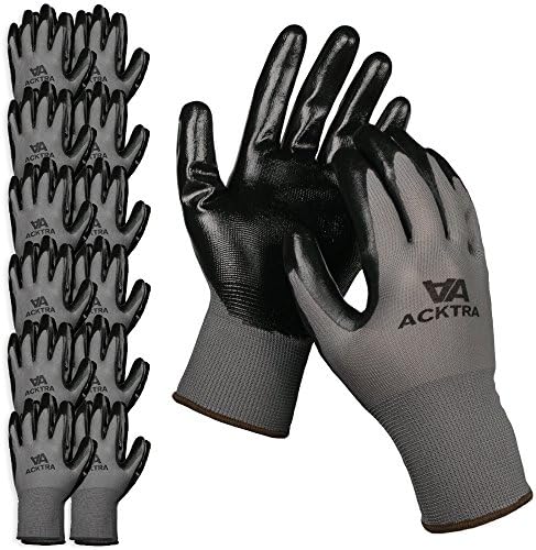 Nitrile Coated Safety WORK GLOVES 12 Pairs, WG003 Grey/Black, Large