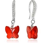 Sterling Silver Butterfly Dangle Earrings Made with European Crystals for Women