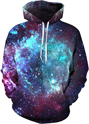 BeautifulTimes Unisex Realistic 3d Galaxy Print Pullover Hoodie Hooded Sweatshirt, Pattern07, Large/X-Large