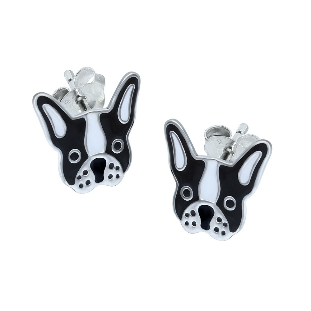 Black French Bulldog Earrings - 925 Sterling Silver