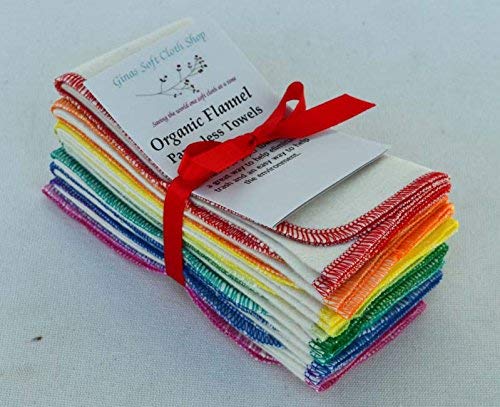 1 Ply Organic Cotton Flannel Paperless Towels 11x12 Inches Set of 10 Rainbow Assortment