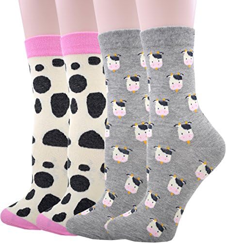 JMEETY Womens 2 Pair Animal Pattern Soft Cotton Crew Socks A2