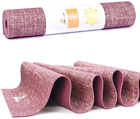 POVUMGA Yoga Mat Eco-Friendly Exercise Mat With Carry Bag Slip-Proof Sweat-Absorbent PVC And Linen Yoga Mat For Yoga Gym Pilates Outwork Sitting-Ups Stretching 183cm X 61cmX 5mm
