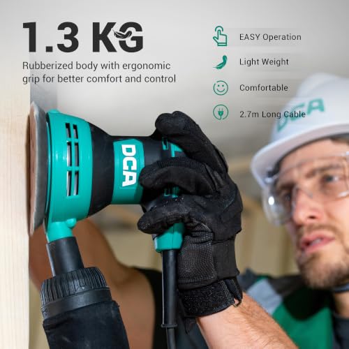 DCA Random Orbital Sander, 300W Electric Sander for Wood, 125mm 12000 OPM | Hand Sander with Dust Collector, 6 Variable Speeds, 10 Pcs Sandpapers for Woodworking Sanding DIY Polishing Home Improvements