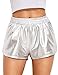 Women's Yoga Hot Shorts Shiny Metallic Pants (Silver, Small)