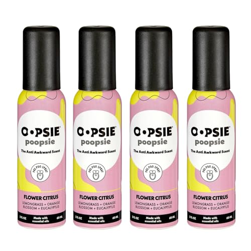 OOPSIE POOPSIE - Flower Citrus - Before & After You Go Toilet Spray 2oz - Portable Odor Eliminator - 4 Pack