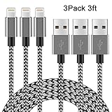 Lightning Cable 3ft, IVVO 3Pack 3FT Nylon Braided 8 Pin Lightning Cable Cord USB Charging Cable Charger for Apple iPhone 7/7 Plus/6/6s/6 Plus/6s Plus/5/5c/5s/SE,iPad iPod Nano iPod Touch(Black)