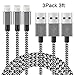 Lightning Cable 3ft, IVVO 3Pack 3FT Nylon Braided 8 Pin Lightning Cable Cord USB Charging Cable charger for Apple iPhone 7/7 Plus/6/6s/6 Plus/6s Plus/5/5c/5s/SE,iPad iPod Nano iPod Touch(Black)