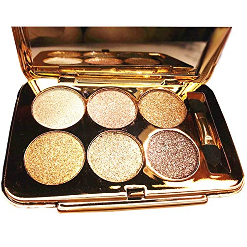 Glitter Eyeshadow Palette,6 Colors Sparkle Eye Shadow Shimmer Ultra Long Lasting Makeup Palette Set Gold-Highly Pigmented (Type-06)