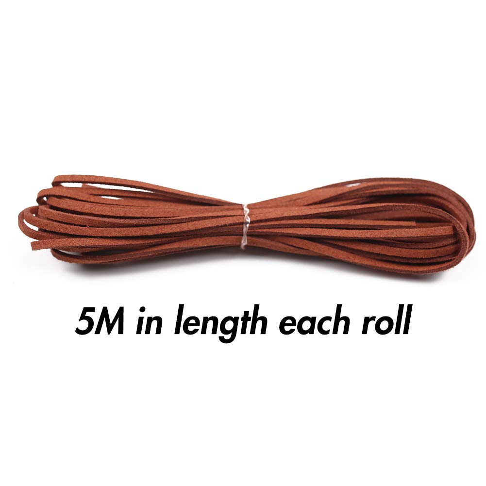 VGOODALL 8 Stücke 3 mm x 5 m Lederband, Wildleder Schnur Faden für Armband Halskette Perlen Schmuck DIY Handgefertigte Handwerk, 8 Farben