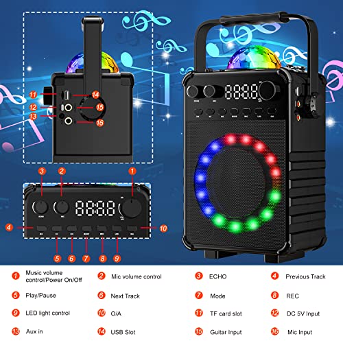 HIKEP Bluetooth Karaoke Machine with 2 Wireless Microphones, Portable