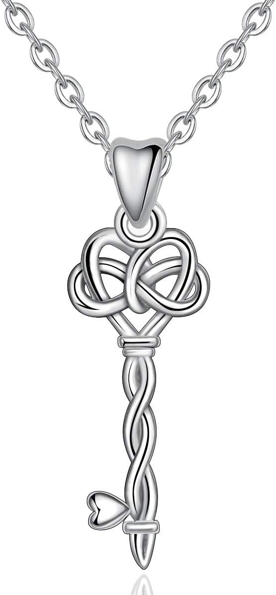 EUDORA 925 Sterling Silver Heart Key Vintage Necklace Good Luck Clear Vintage Pendant Necklace, 18" Chain