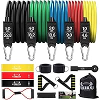 COOBONS Resistance Bands Set, Including 5 Stackable Exercise Bands with Door Anchor, Ankle Straps, Carrying Case & Guide Ebook - for Resistance Training, Physical Therapy, Home Workouts, Yoga