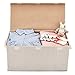 EZOWare Extra Large [3-Pack] Linen Fabric Foldable Storage Cubes Bin Box Containers with Lid and Handles - Light for Home, Office, Nursery, Closet, Bedroom, Living Room (24x12x12inch)