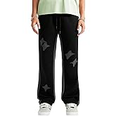 ZAFUL Mens Casual Baggy Sweatpants Wide Straight Leg Drawstring Open Bottom Loose Fit Workout Jogger Track Pants with Pockets(4-Black, L)