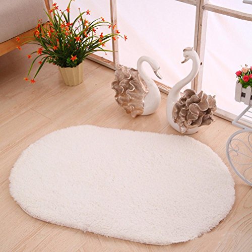 Soft Oval Mat,Leegor Modern Decor Area Rug Door Bedroom Carpets 60cm x 40cm Floor Mat Memory Foam Bathroom Absorbent Non-Slip Mat Rugs No Stimulation Easy to Clean (White)
